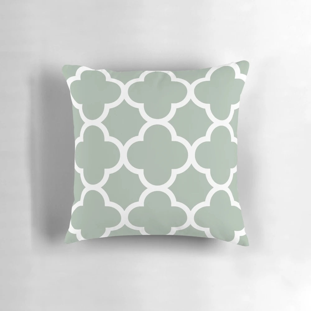 Sage green quatrefoil geometric pattern decorative pillow
