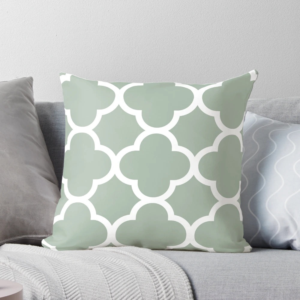 Sage green quatrefoil geometric pattern decorative pillow
