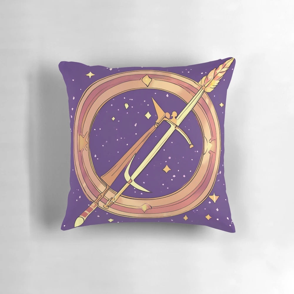 Sagittarius zodiac symbol pillow featuring an adventure-inspired design