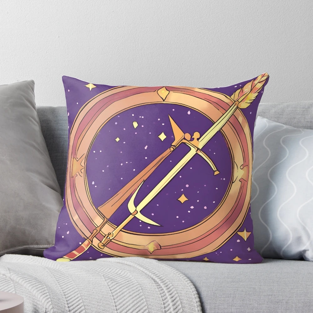 Sagittarius zodiac symbol pillow featuring an adventure-inspired design