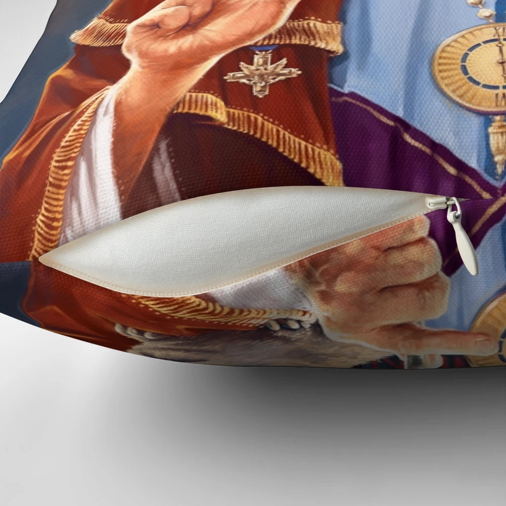 "Saint Bill Murray religious pop art pillow featuring an original painting of Bill Murray as a saint"