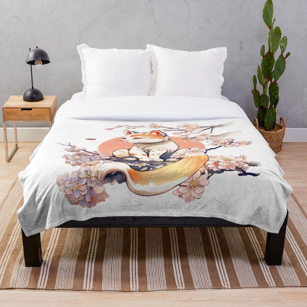 Sakura Cat Inspired Japanese-Style Plush Blanket