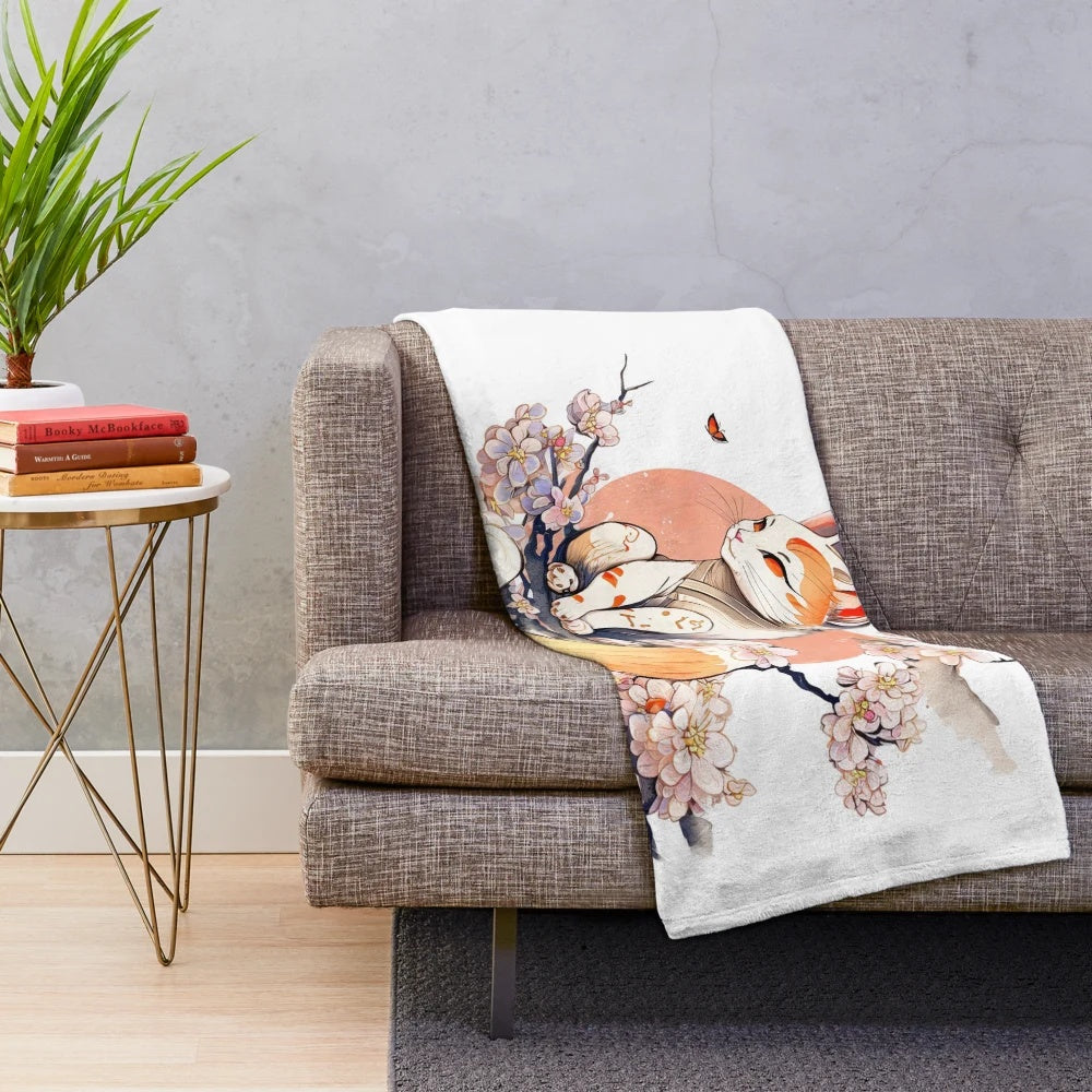 Sakura Cat Inspired Japanese-Style Plush Blanket