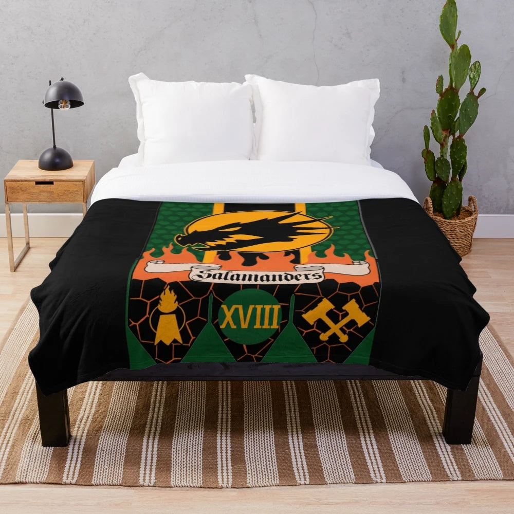 Salamanders-themed plush blanket with the Salamanders chapter banner
