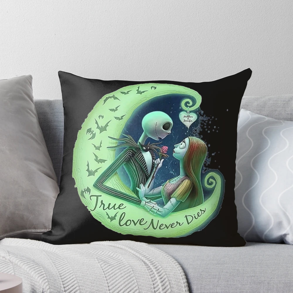 Sally and Jack from The Nightmare Before Christmas on a decorative pillow