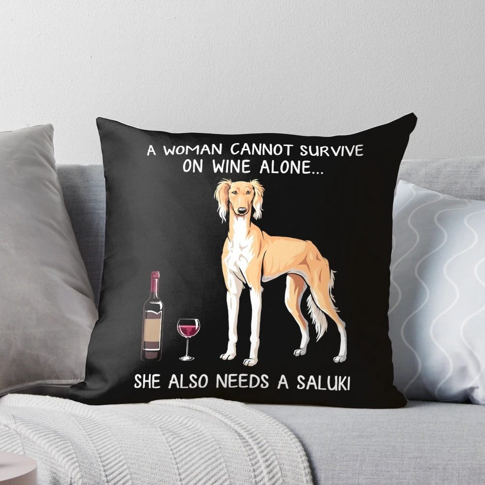 Saluki dog drinking wine on a decorative pillow