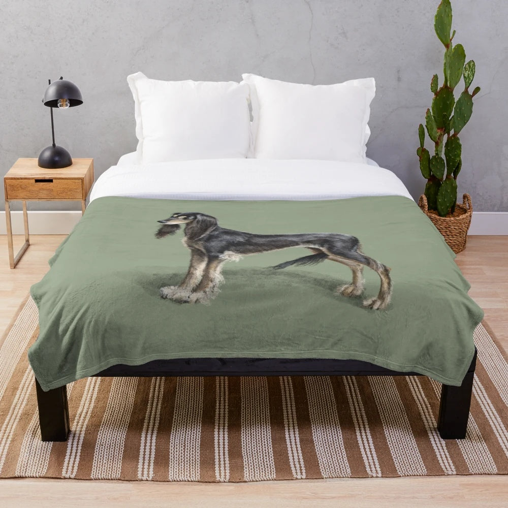 Soft and cozy plush blanket featuring the elegant Saluki dog breed
