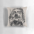 Graphically designed pillow featuring the iconic portrait and moustache of surrealist painter Salvador Dali