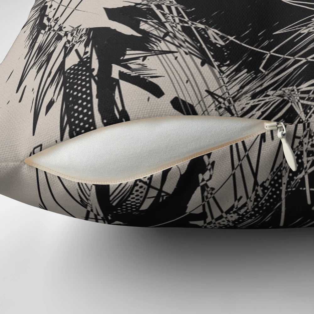Graphically designed pillow featuring the iconic portrait and moustache of surrealist painter Salvador Dali