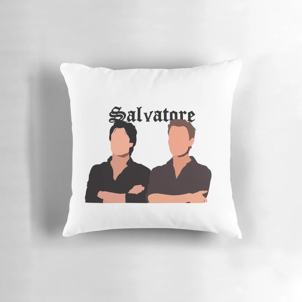 Salvatore brothers inspired decorative pillow with vampire diaries silhouette design