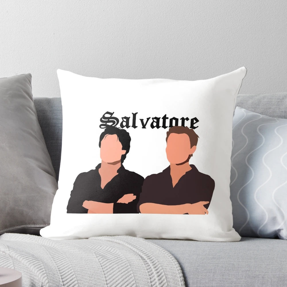 Salvatore brothers inspired decorative pillow with vampire diaries silhouette design