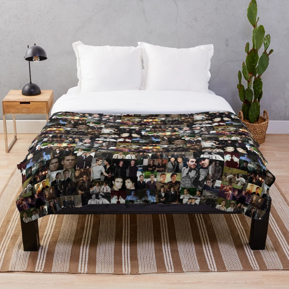 Salvatore Brothers Inspired Plush Blanket with Iconic Lightning Bolt Pattern