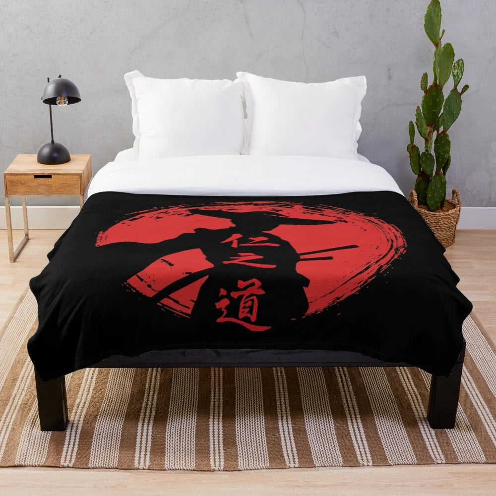Samurai-inspired plush blanket with Ghost of Tsushima design