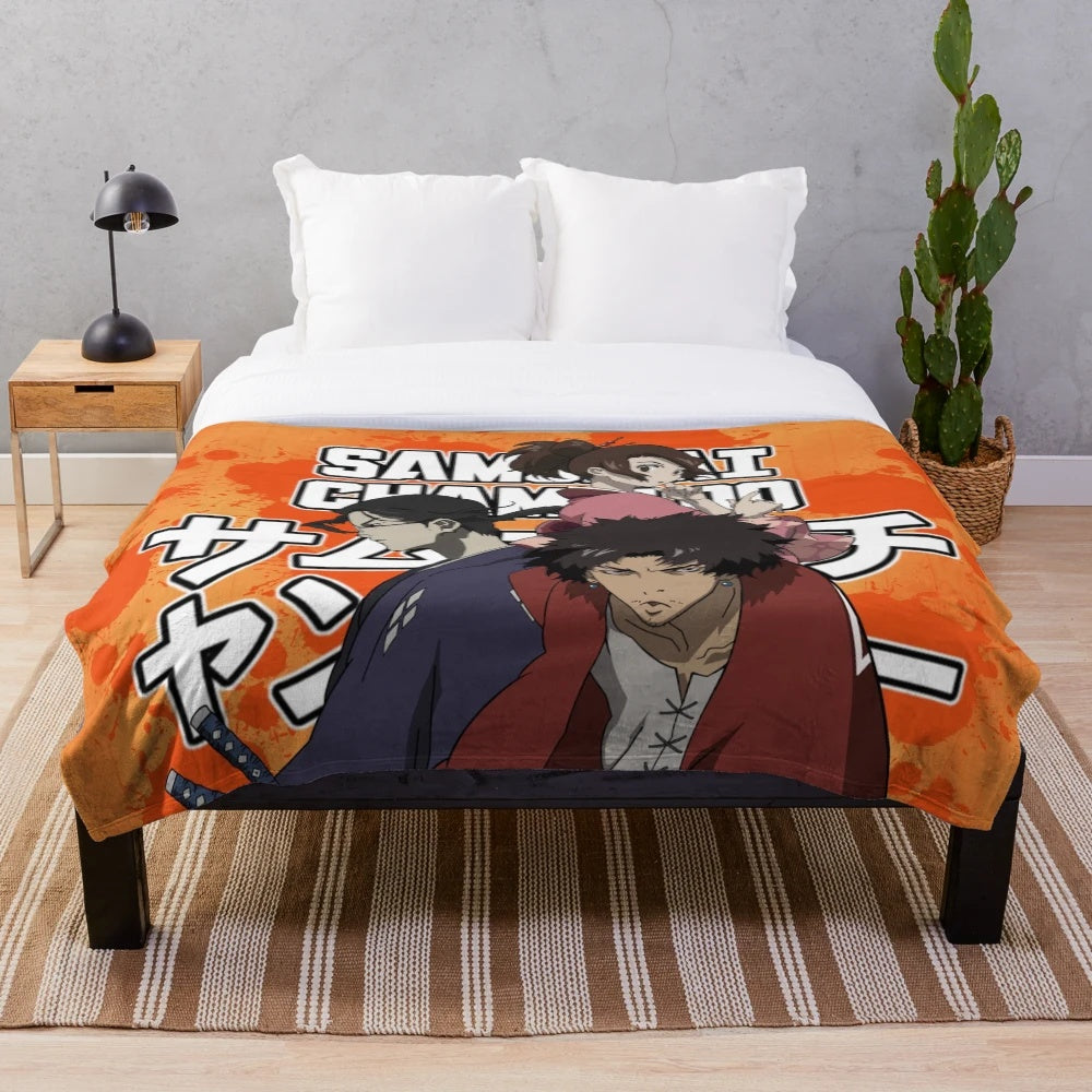 Samurai themed plush blanket featuring characters from the anime series