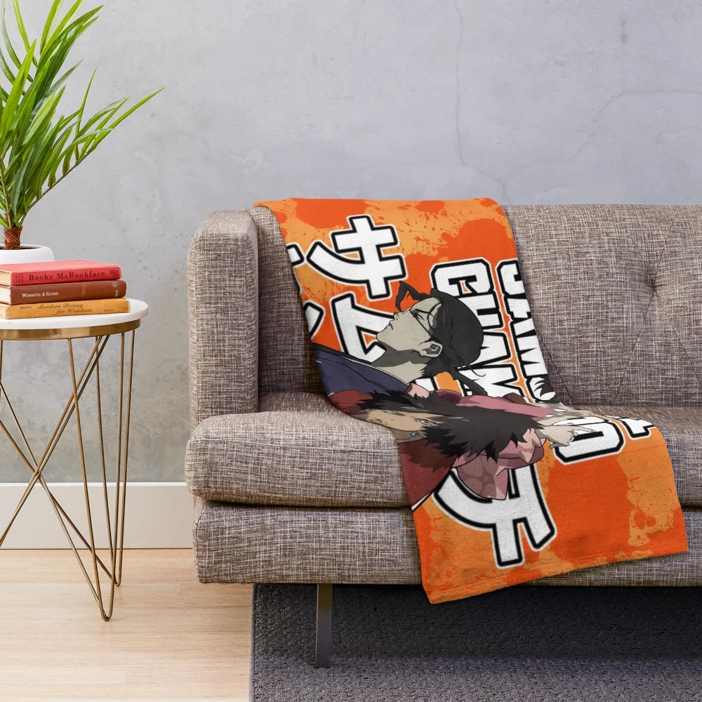 Samurai themed plush blanket featuring characters from the anime series