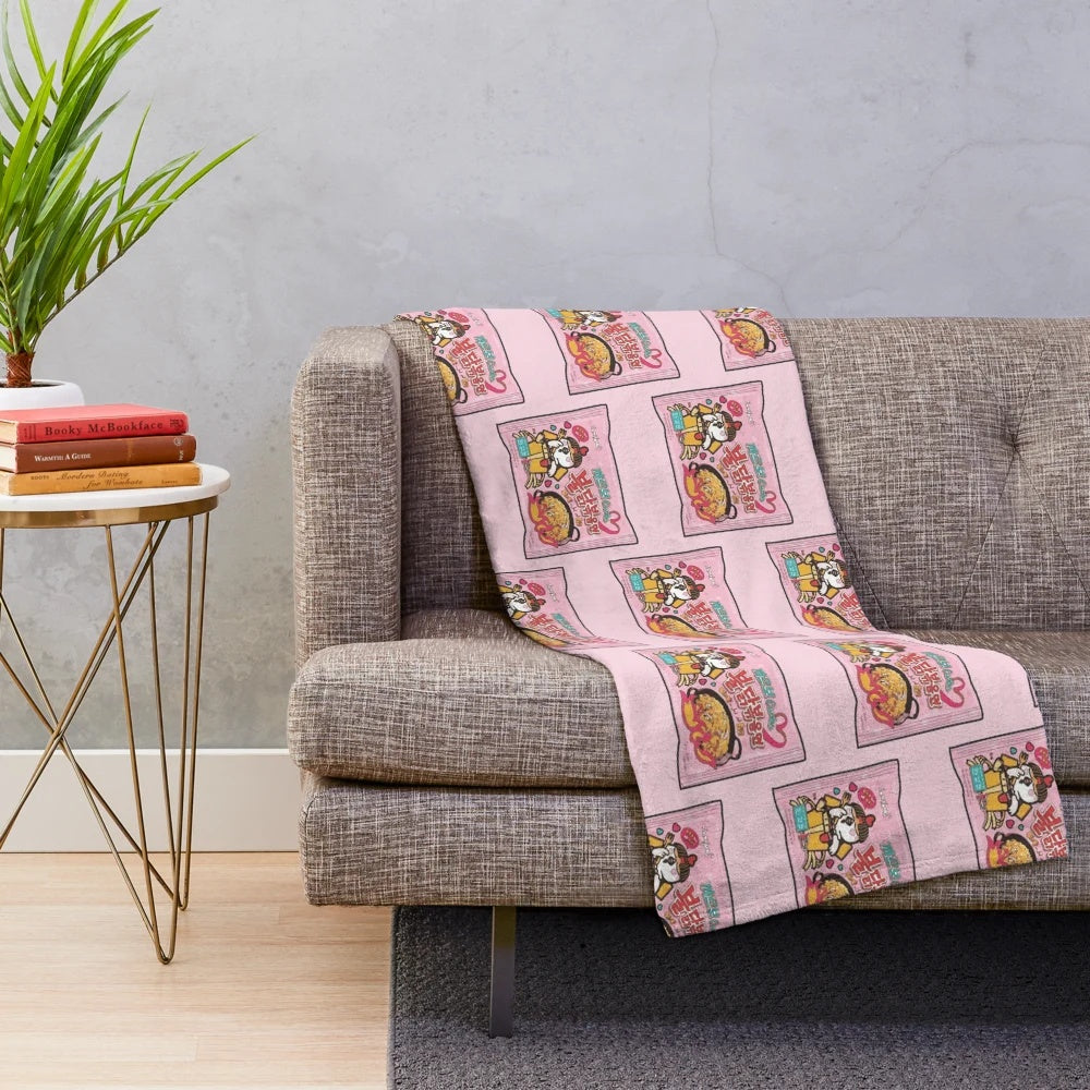 Soft and plush blanket with Samyang carbonara-inspired design