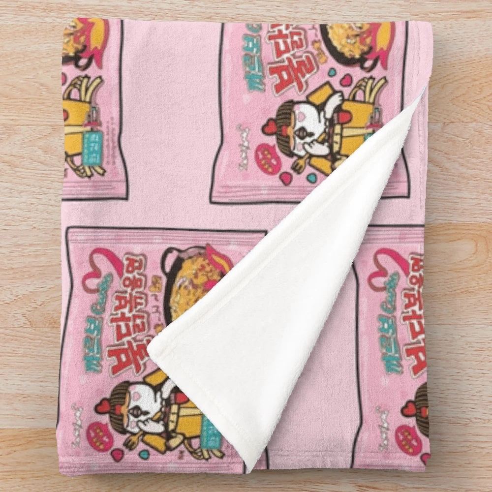 Soft and plush blanket with Samyang carbonara-inspired design