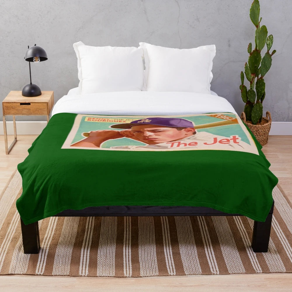 Sandlot-inspired plush blanket featuring Benny "The Jet" from the classic baseball movie