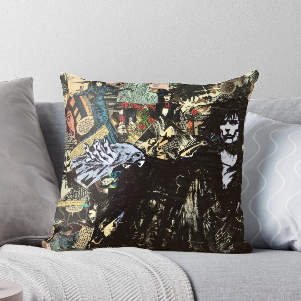 Sandman Collage Pillow featuring characters from Neil Gaiman's beloved Vertigo Comics series