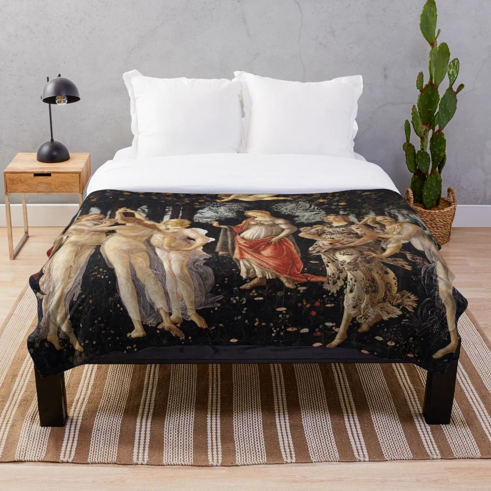 Sandro Botticelli's 'La Primavera' plush blanket featuring the Allegory of Spring painting