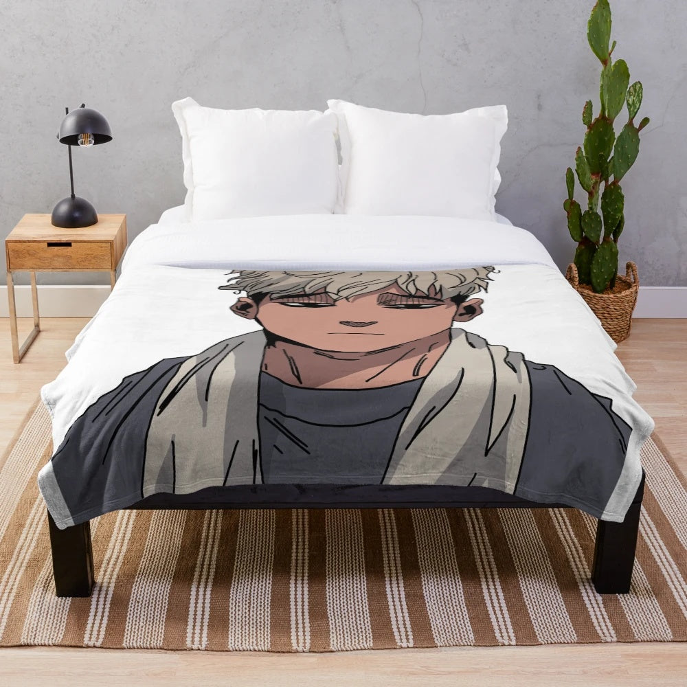 Soft, cozy plush blanket featuring the character Sangwoo from the popular anime/manga Killing Stalking