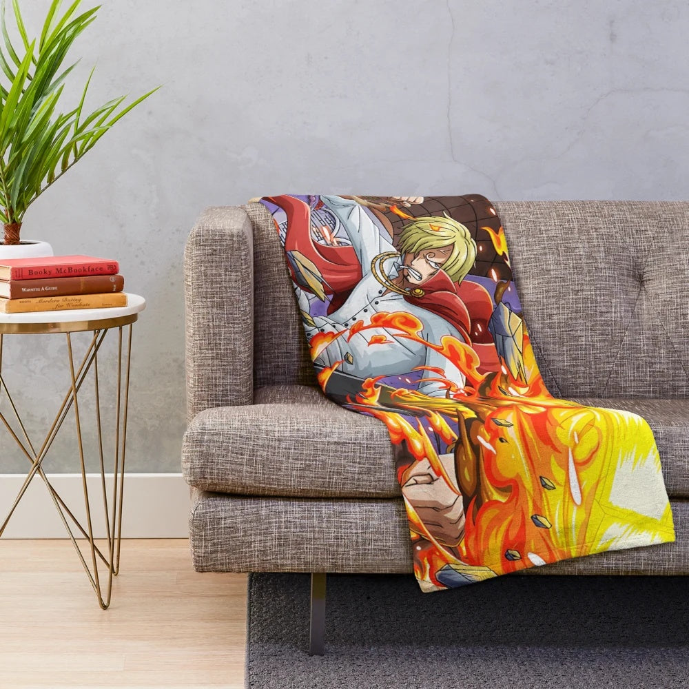 Sanji inspired plush blanket with One Piece anime character