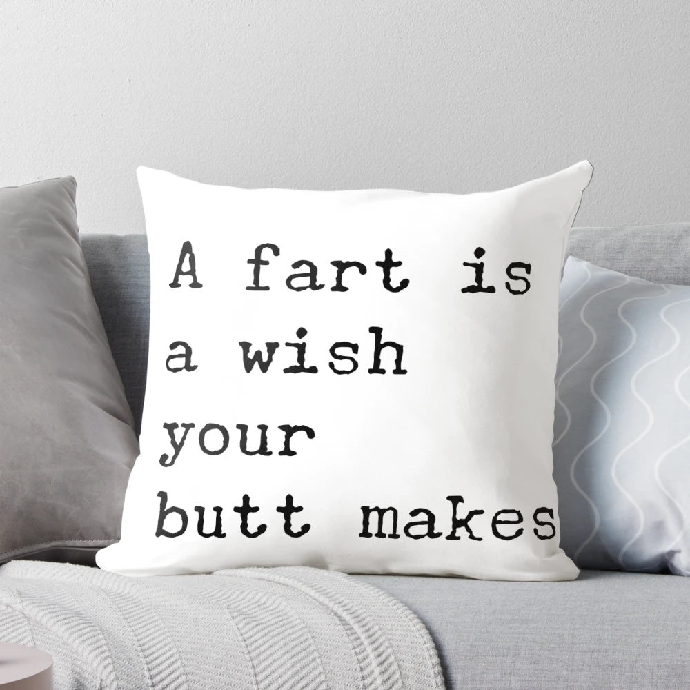 Sarcastic farts pillow with black and white text design