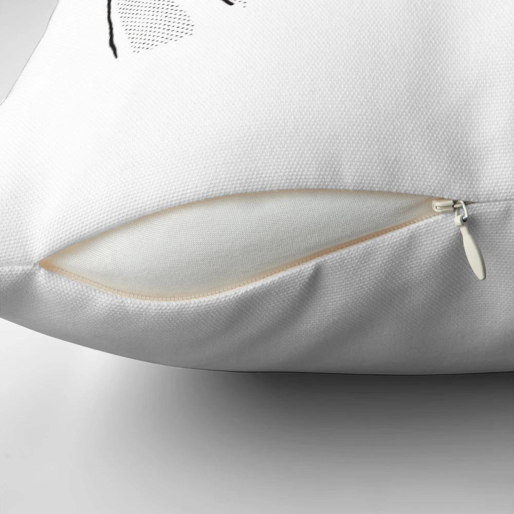 White pillow with a middle finger cat illustration, a sarcastic and humorous design