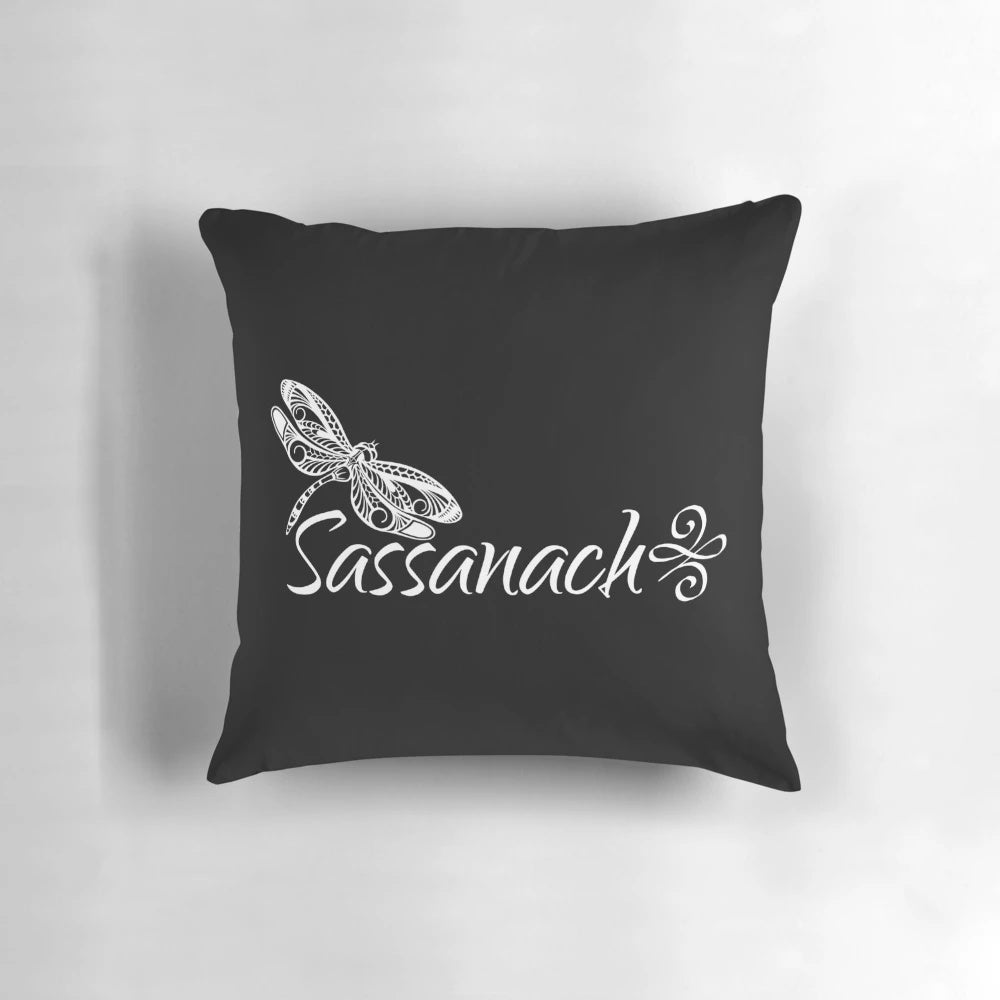Sassenach pillow featuring the Fraser clan tartan and Gaelic text