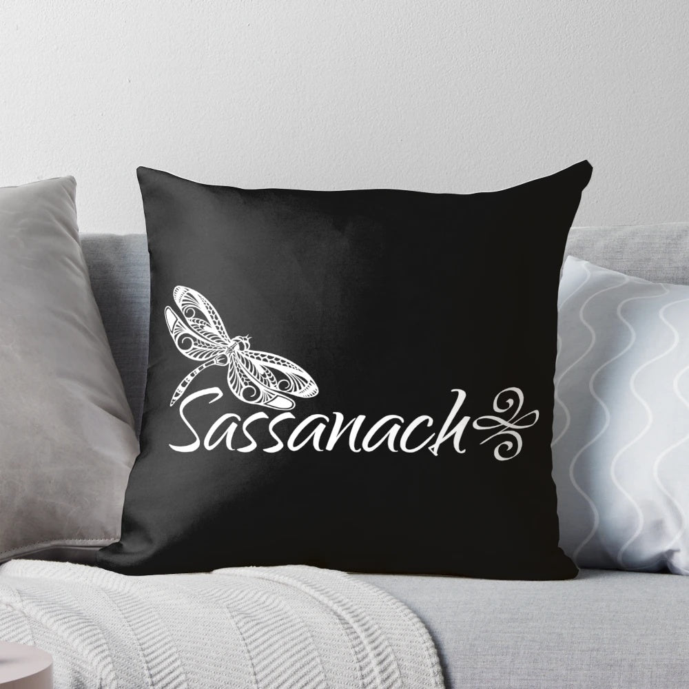Sassenach pillow featuring the Fraser clan tartan and Gaelic text