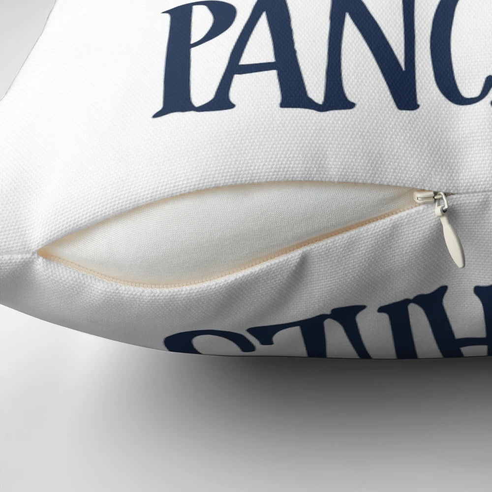 A sassy hand-lettered throw pillow with a skull and the text "Bring Me Pancakes