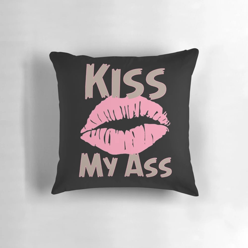 Kiss My Lips" statement throw pillow with bold red lips design