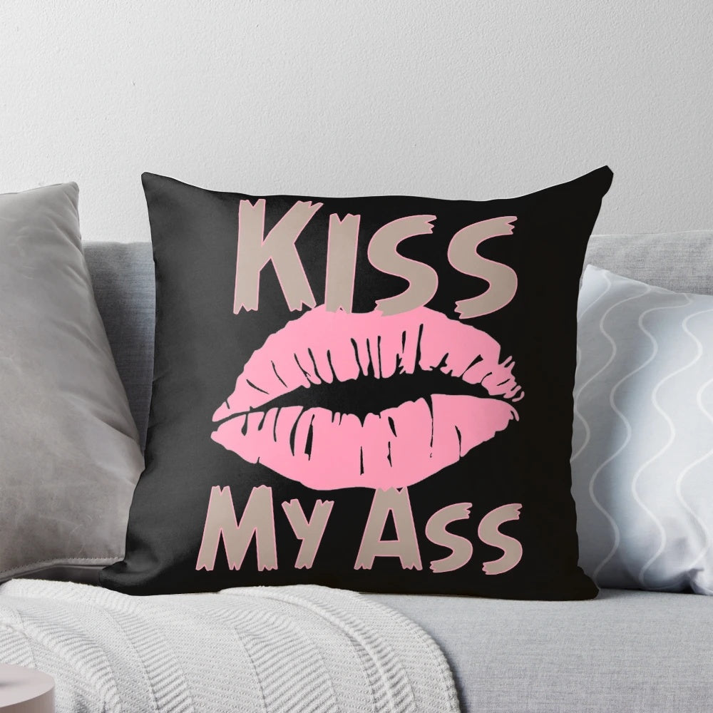 Kiss My Lips" statement throw pillow with bold red lips design