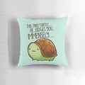 Sassy green turtle with a judgemental expression on a cozy throw pillow