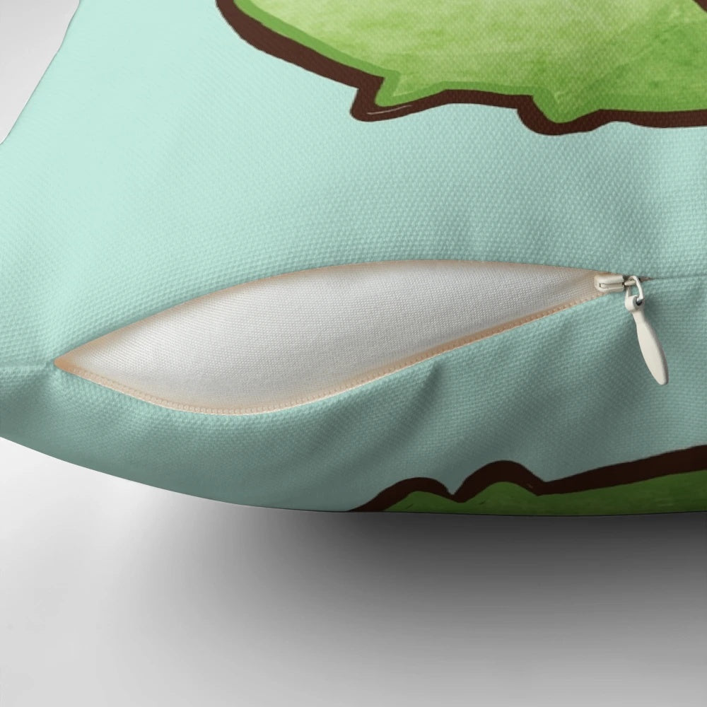 Sassy green turtle with a judgemental expression on a cozy throw pillow