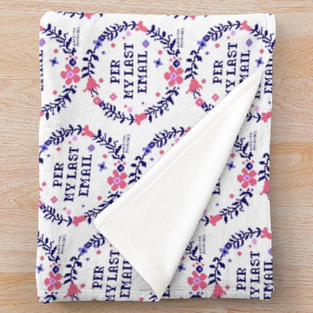 Cross stitch plush blanket with "Per My Last Email" design