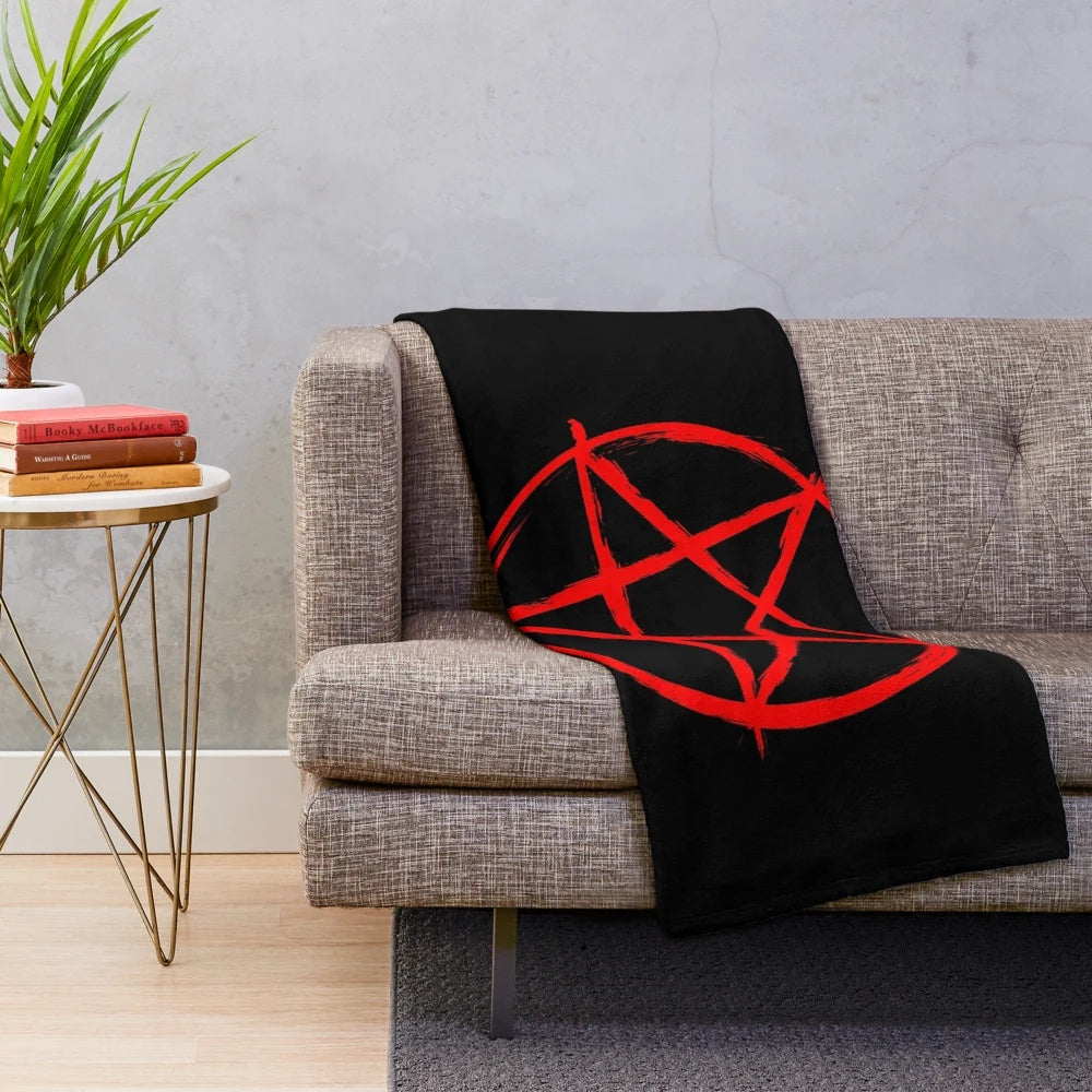 Satanic plush blanket with pentagram and bloody design