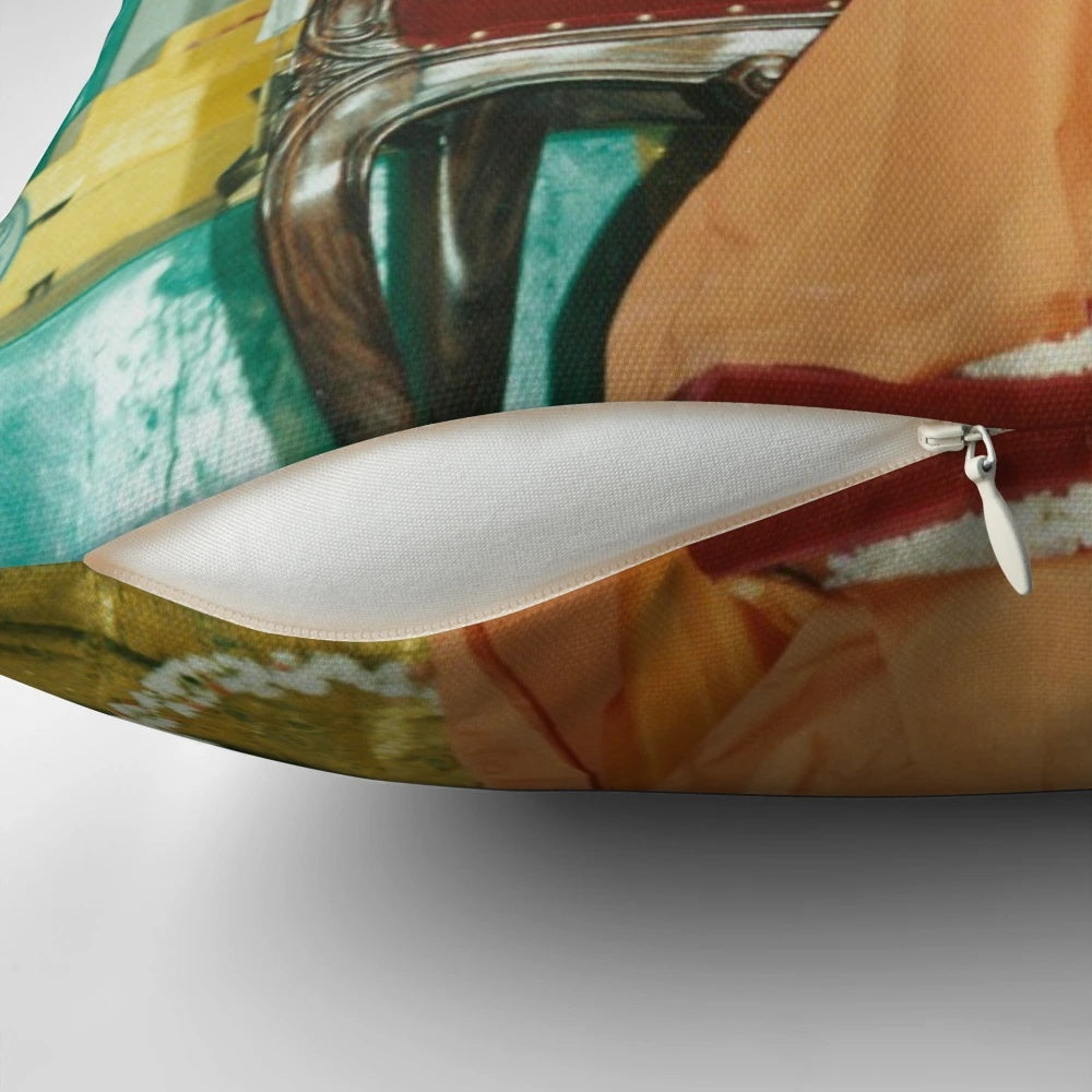 Sathya Sai Baba sitting in a meditation pose, printed on a high-quality pillow