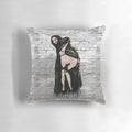 Satirical Mona Lisa throw pillow featuring a modern, graffiti-inspired design