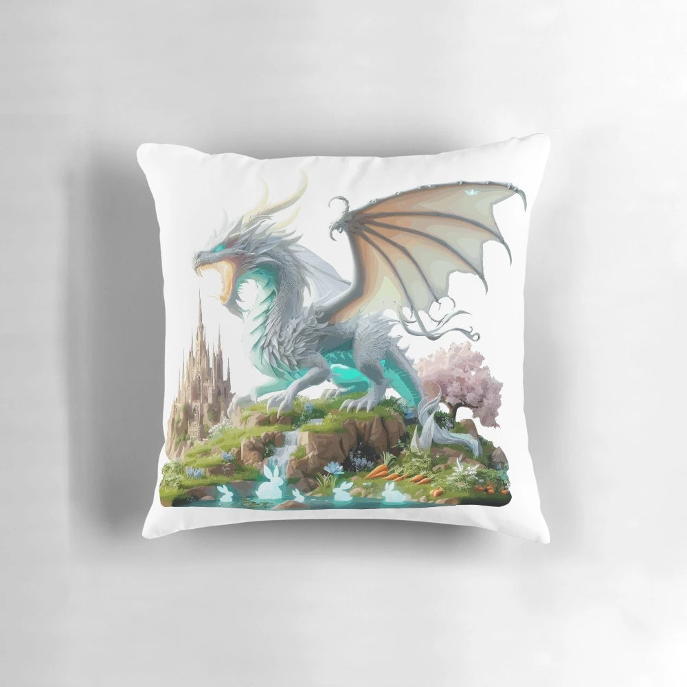 Satori Dragon and the Enchanted Spirit Land Pillow - Soft, comfortable pillow featuring a mystical dragon and glowing spirit land inspired by Zelda