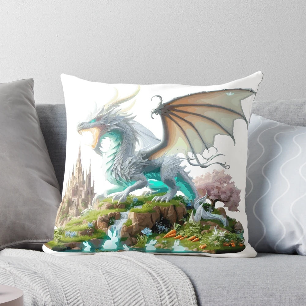 Satori Dragon and the Enchanted Spirit Land Pillow - Soft, comfortable pillow featuring a mystical dragon and glowing spirit land inspired by Zelda