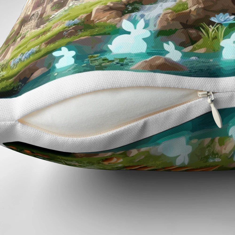 Satori Dragon and the Enchanted Spirit Land Pillow - Soft, comfortable pillow featuring a mystical dragon and glowing spirit land inspired by Zelda