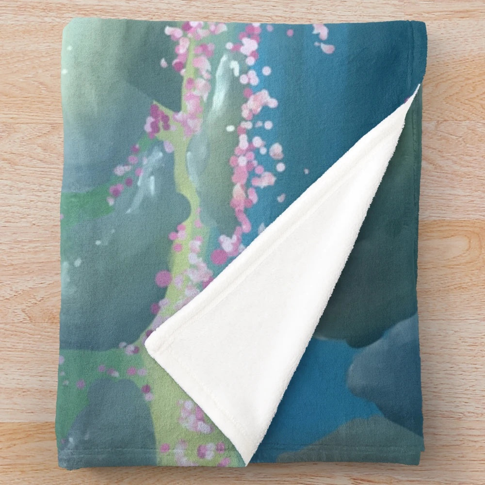 Satori Mountain inspired plush blanket with video game art design