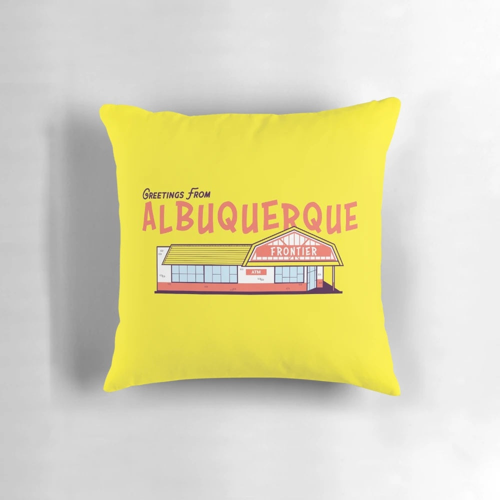 Frontier Restaurant in Albuquerque Pillow featuring the iconic New Mexico Lobos and delicious green chile