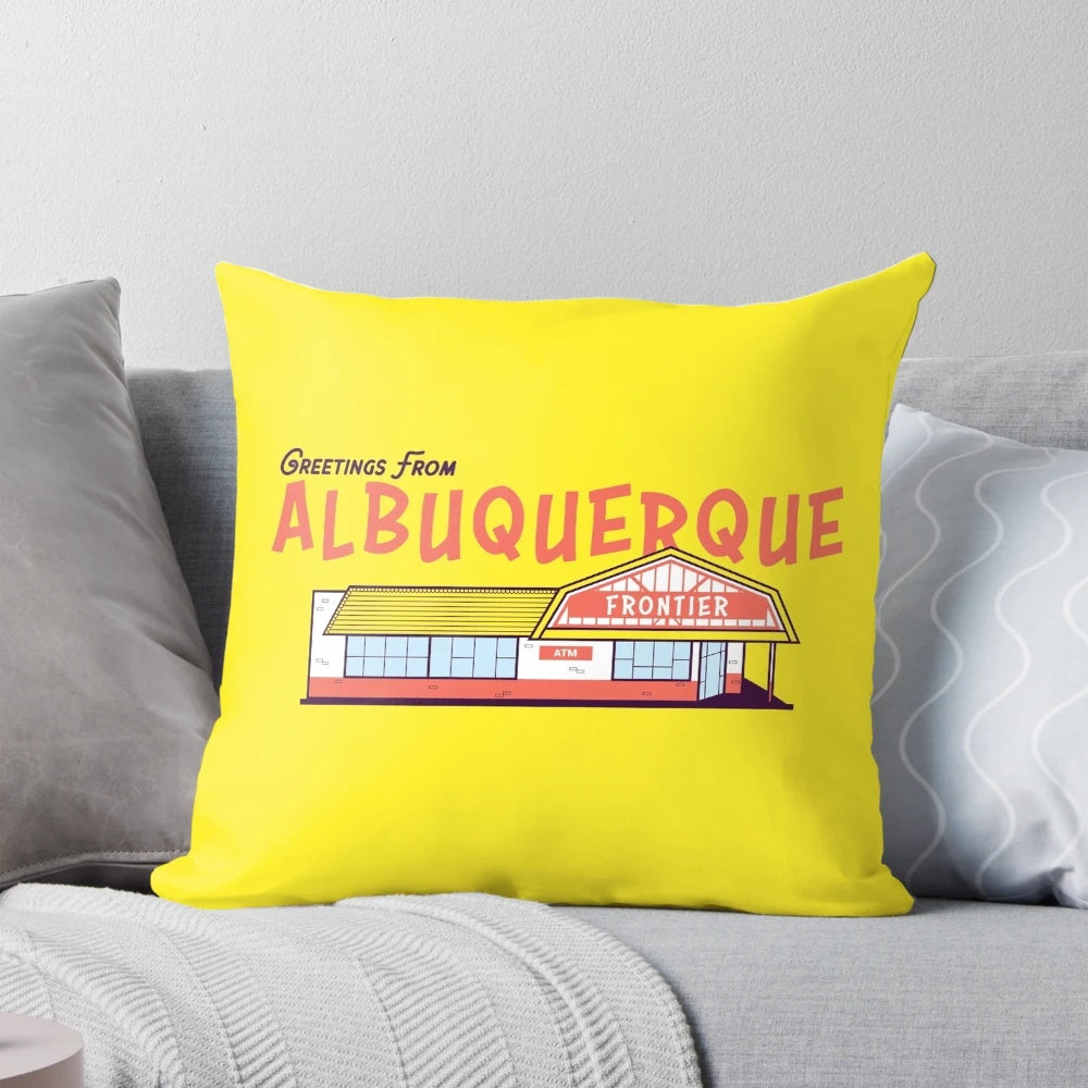 Frontier Restaurant in Albuquerque Pillow featuring the iconic New Mexico Lobos and delicious green chile