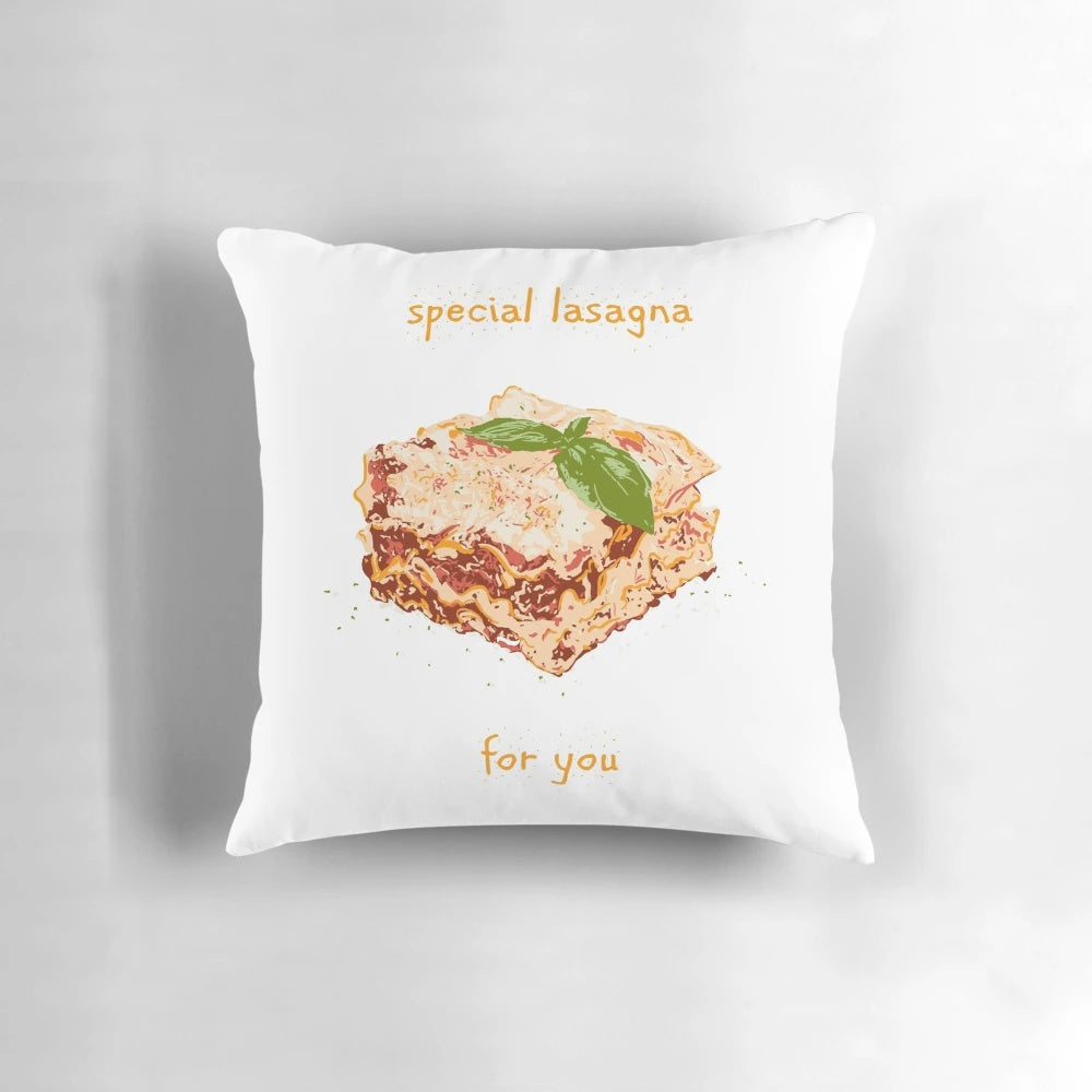 A cozy and humorous lasagna-themed pillow for food enthusiasts