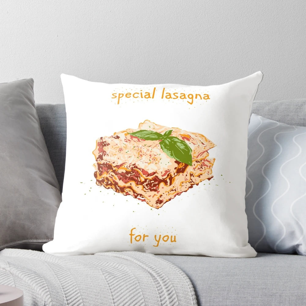 A cozy and humorous lasagna-themed pillow for food enthusiasts