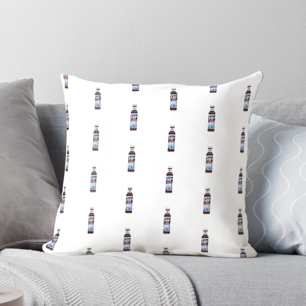 Brown sauce themed novelty pillow with HP sauce branding