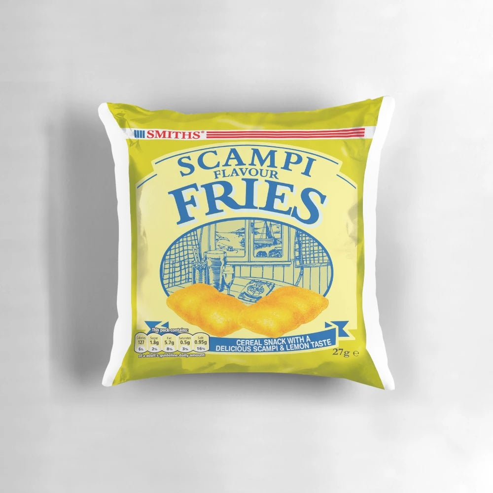 Scampi fries-themed decorative pillow featuring a realistic-looking design