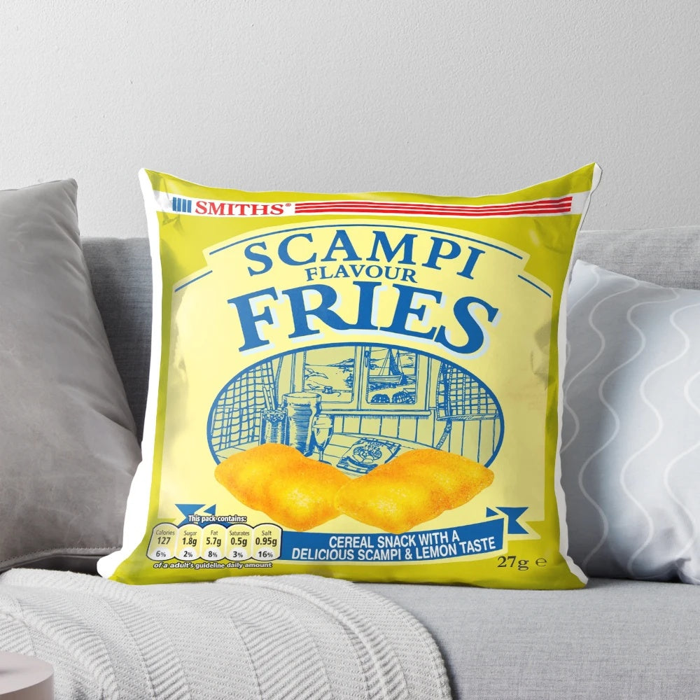 Scampi fries-themed decorative pillow featuring a realistic-looking design